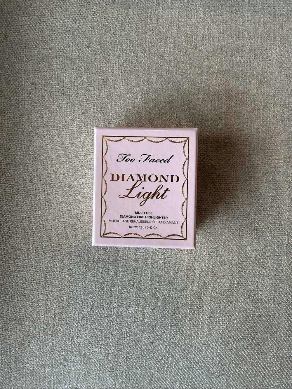 Too Faced Diamond Light Highlighter Box — Pale Pink with Gold Foil